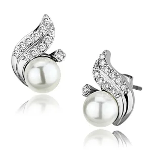 Rhodium Brass Earrings with Synthetic Pearl in White for Women White Stone Color Style 3W365