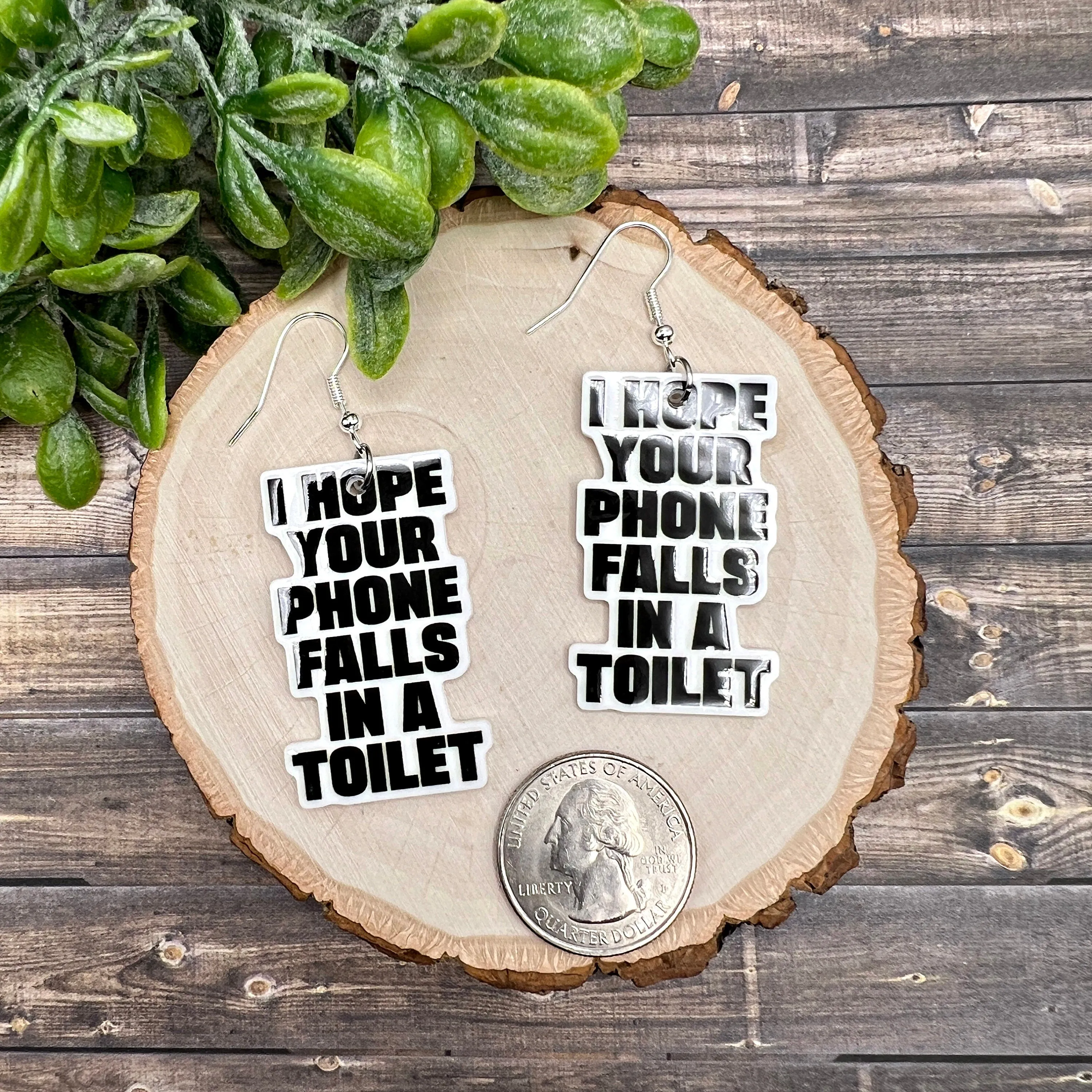 Sarcastic Humor Planar Resin I Hope Your Phone Falls in a Toilet Your Email Did Not Find Me Well  Earrings, Hypoallergenic Gift