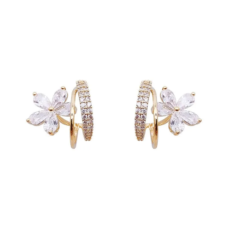 Shimmering Elegant Zircon Flower Stud Earrings