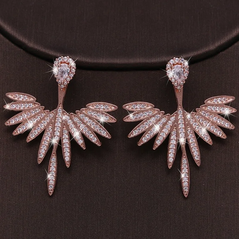 Shimmering Leaf-shaped Zircon Adorned Stud Earrings