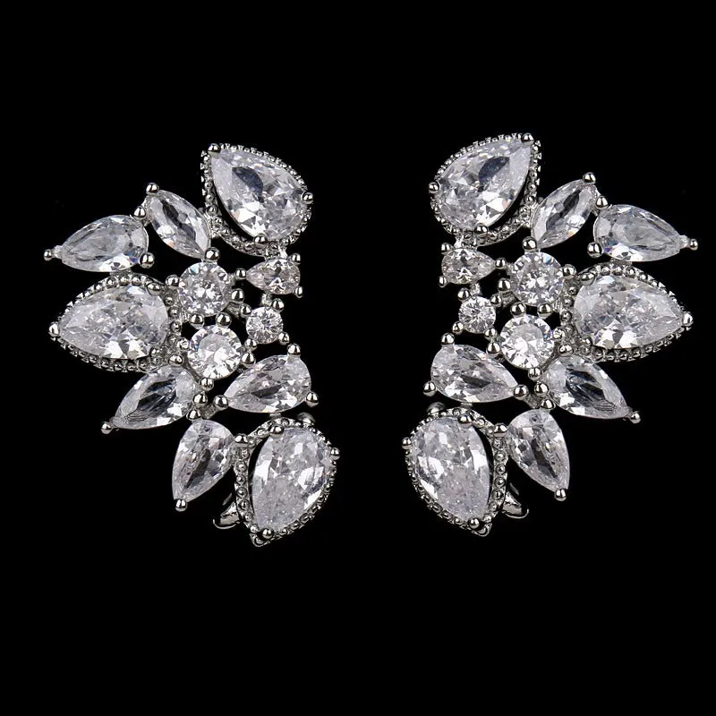 Shimmering Leaf-shaped Zircon Adorned Stud Earrings