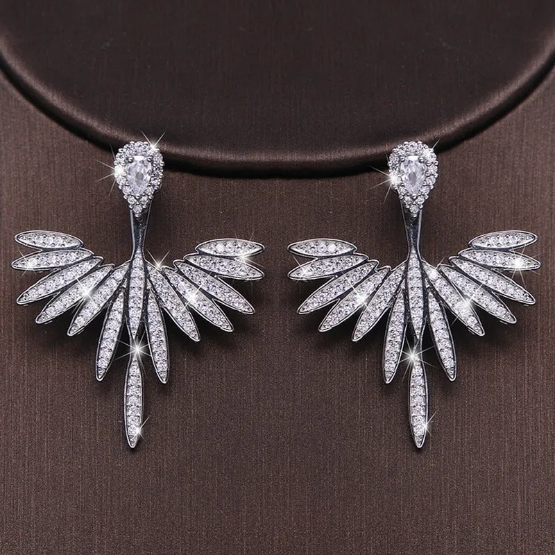 Shimmering Leaf-shaped Zircon Adorned Stud Earrings