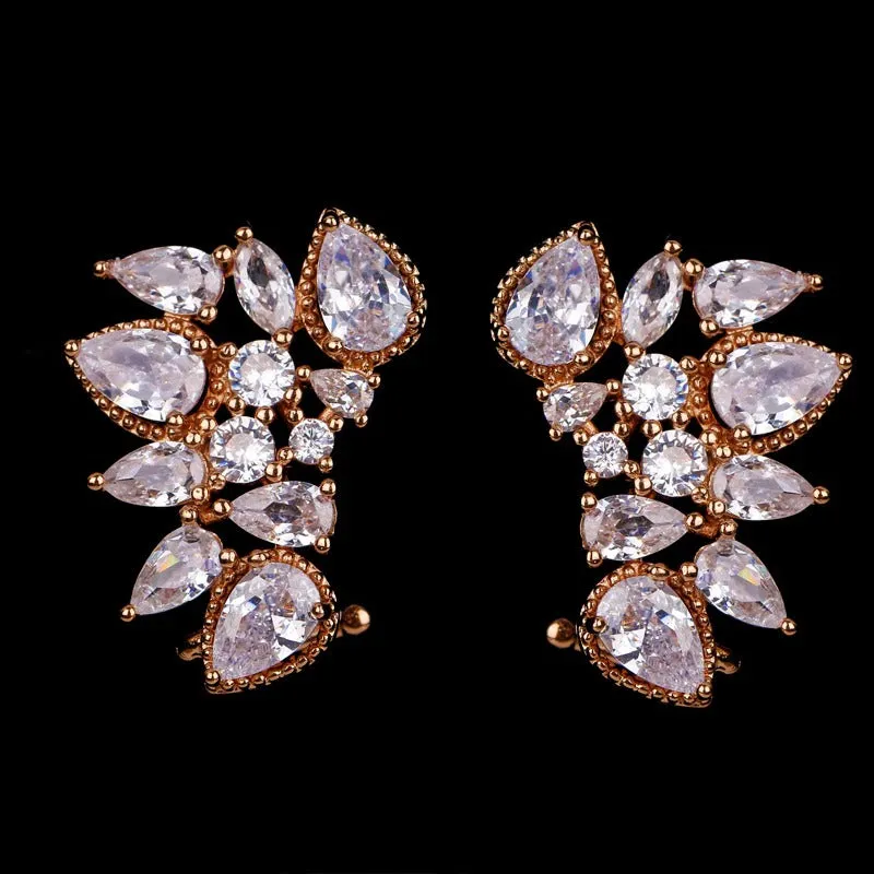 Shimmering Leaf-shaped Zircon Adorned Stud Earrings