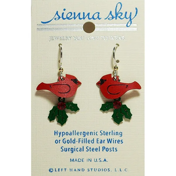 Sienna Sky Cardinal with Holly Holiday Pierced Earrings