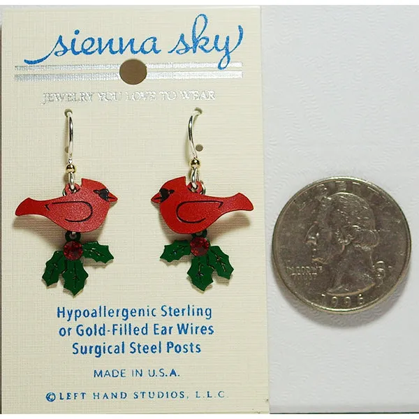 Sienna Sky Cardinal with Holly Holiday Pierced Earrings