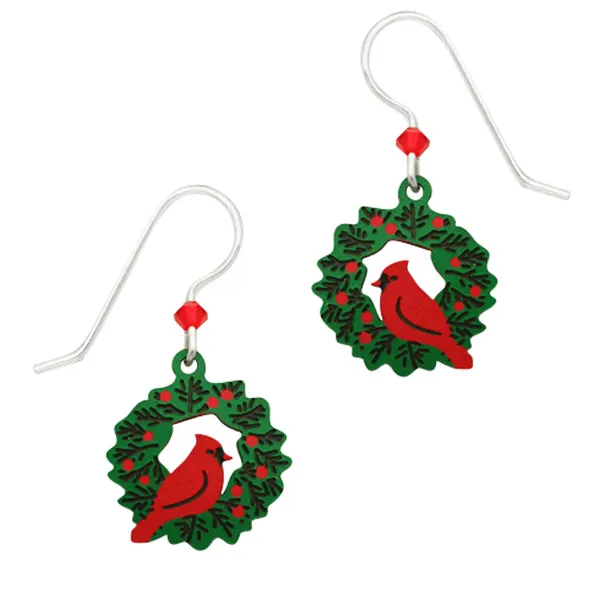 Sienna Sky Christmas Cardinals on a Holiday Wreath Pierced Earrings