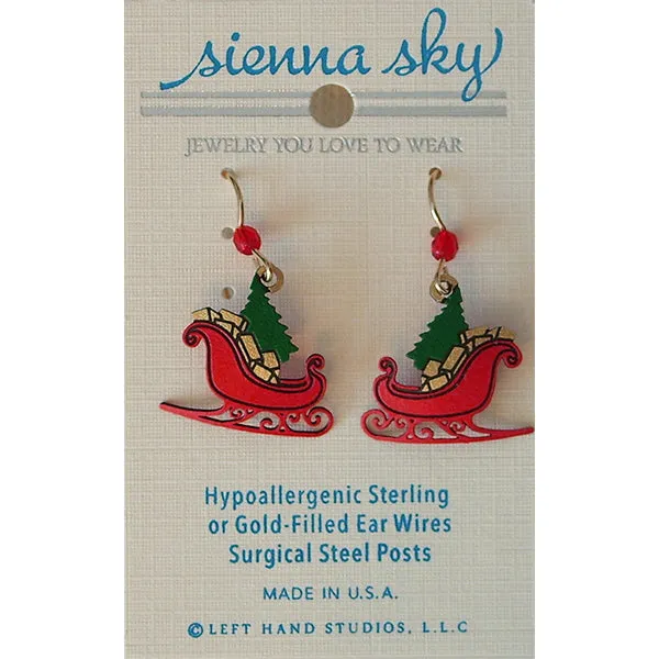 Sienna Sky Christmas Sleigh with Tree & Gifts Pierced Earrings