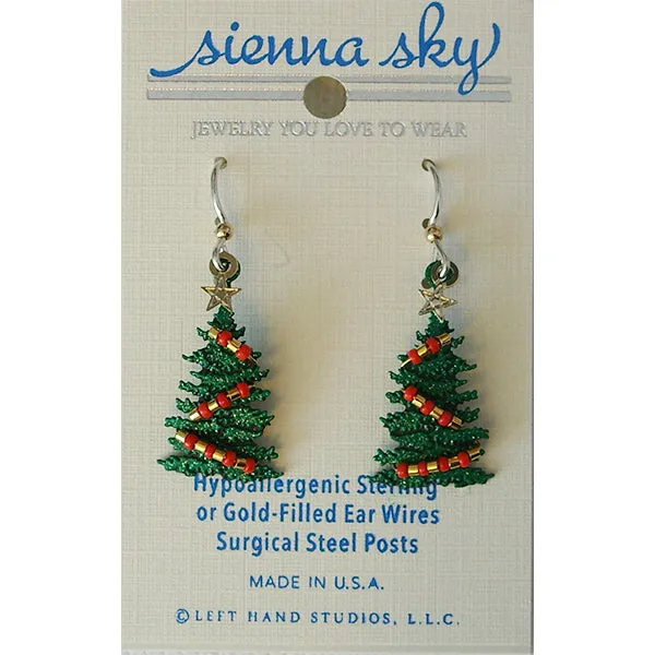 Sienna Sky Sparkly Green Christmas Tree Pierced Earrings