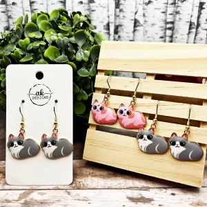 Silver and Gold Two-Toned Stainless Steel Cat Pink Grey  Earrings, Hypoallergenic Gift - Clearance