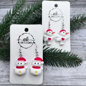 Snowman Santa Hat Scarf Dancing Kawaii Resin Hypoallergenic  Christmas Winter Earrings - Clearance