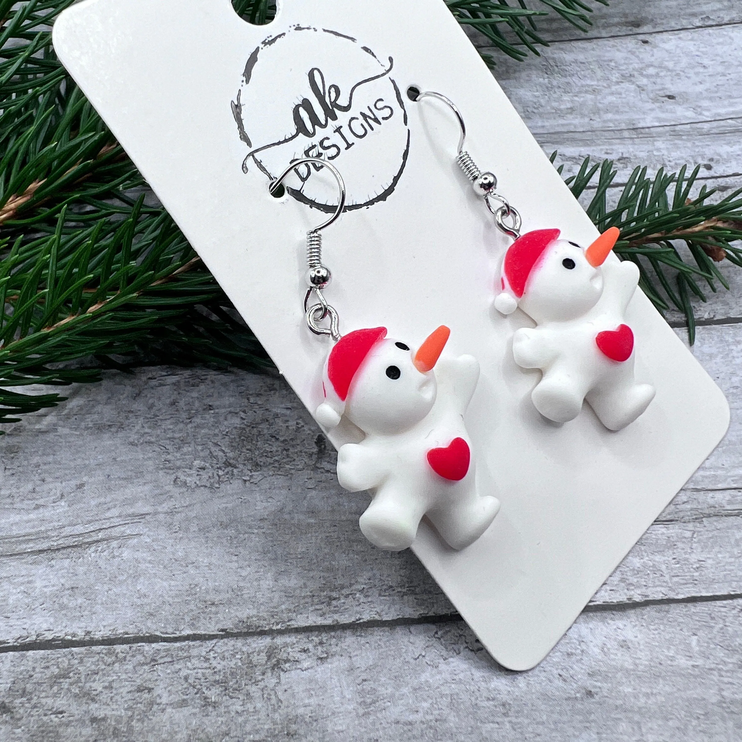 Snowman Santa Hat Scarf Dancing Kawaii Resin Hypoallergenic  Christmas Winter Earrings - Clearance