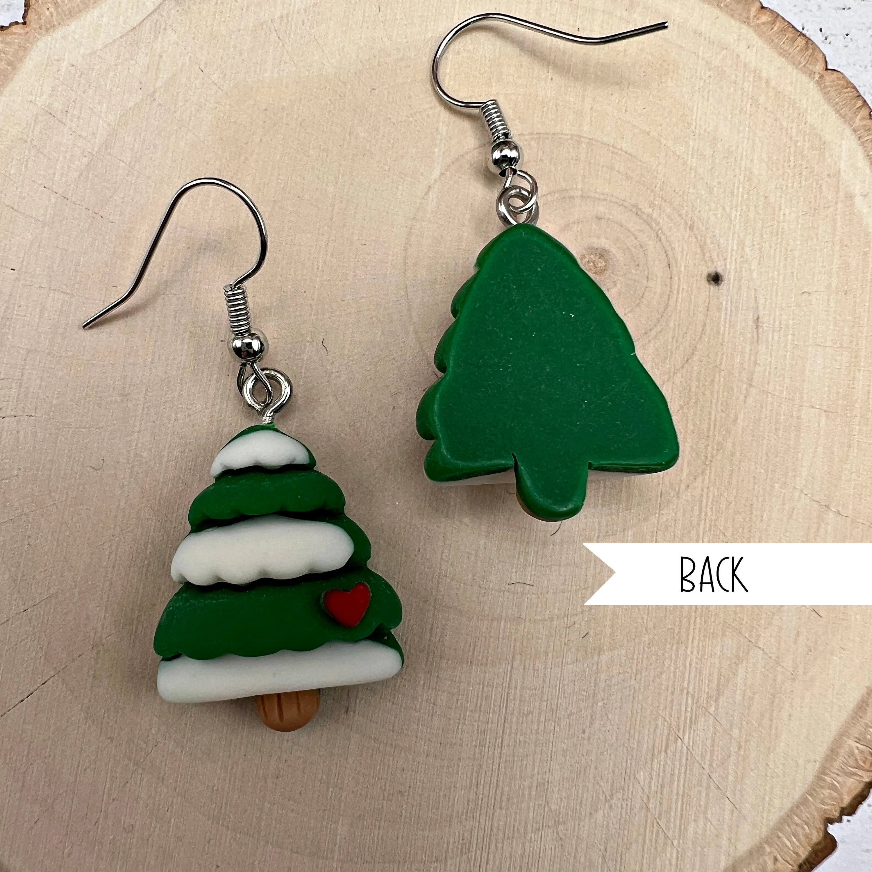 Snowy Pine Tree Kawaii Earrings - Hypoallergenic Holiday Earrings with Tiny Heart Detail and Hypoallergenic Hooks - Winter Wonderland Festive Charm for Christmas