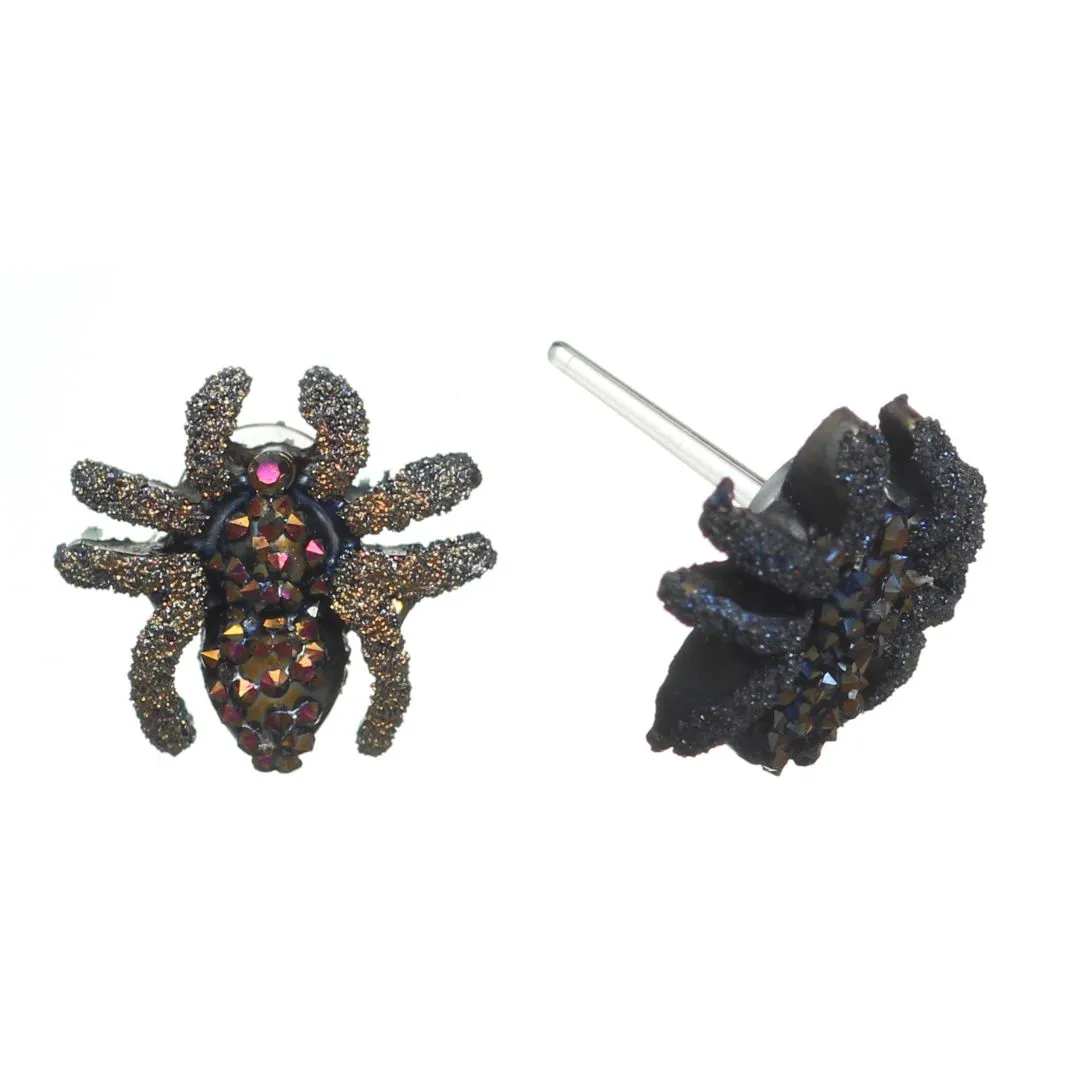 Sparkly Spider Studs Hypoallergenic Earrings for Sensitive Ears Made with Plastic Posts