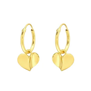 Sterling Silver 18k Gold-Plated Heart Hoop Earrings