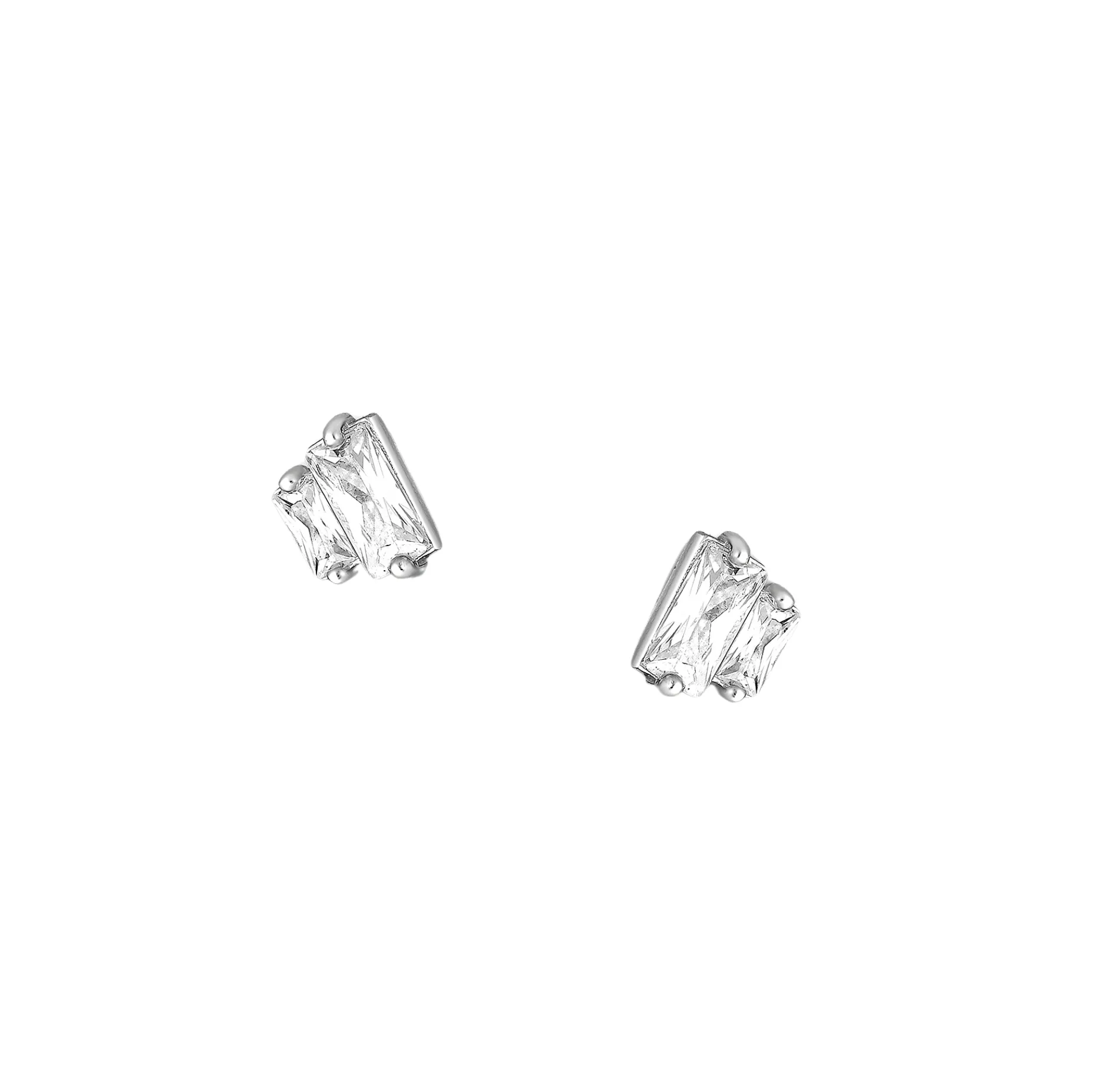 Sterling Silver Cubic Zirconia Dual Baguette Stud Earrings In Holiday Box