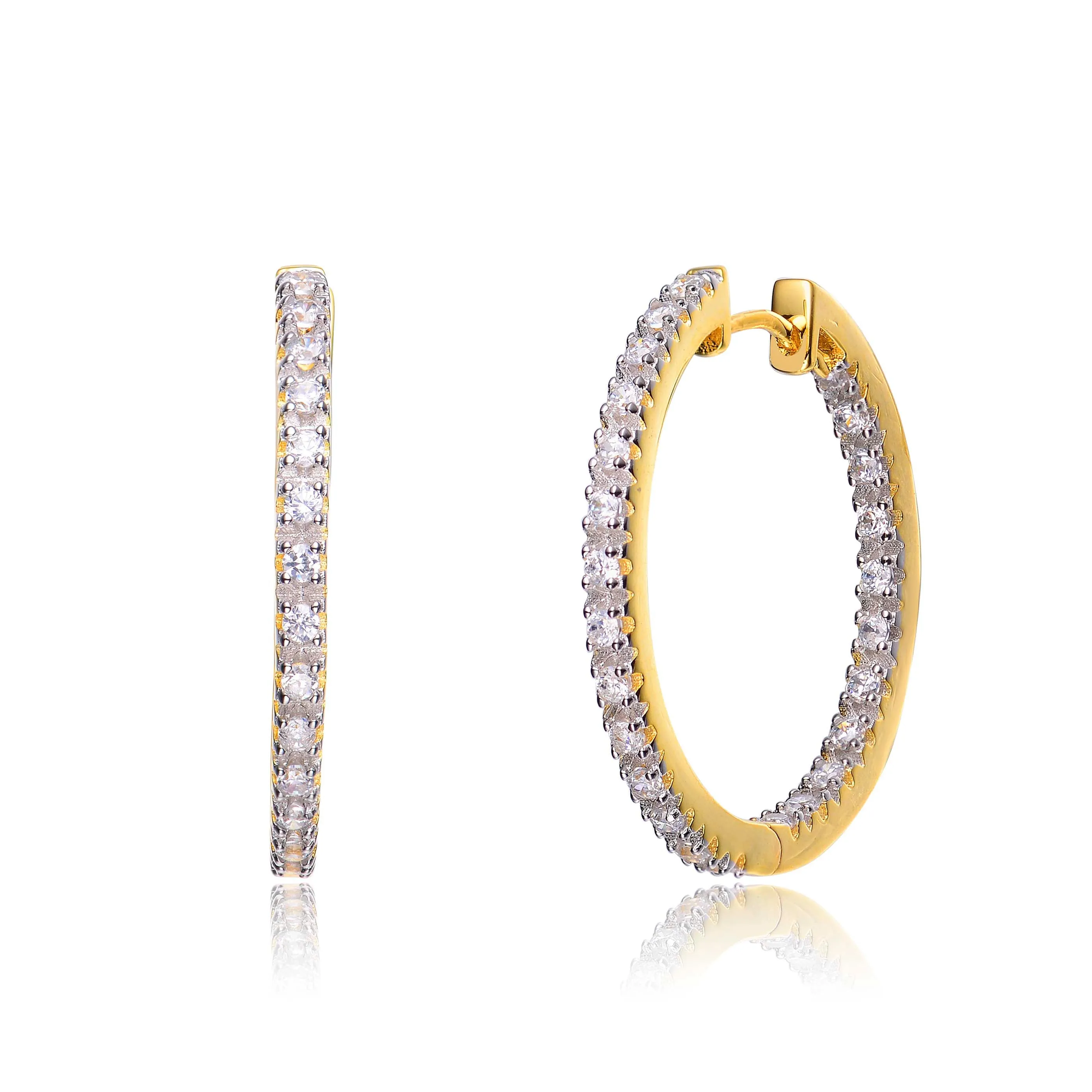 Sterling Silver Cubic Zirconia Pave Hoop Earrings