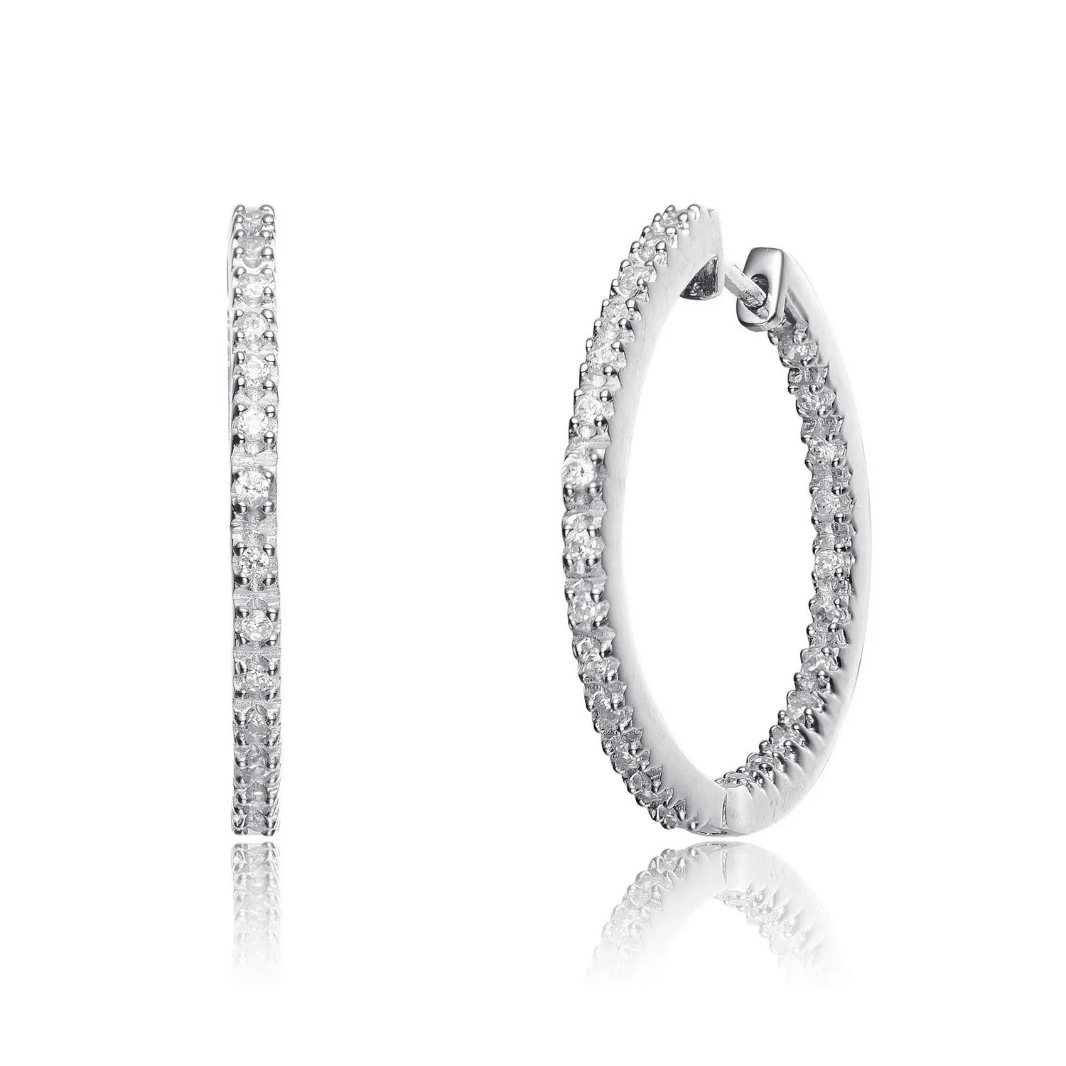 Sterling Silver Cubic Zirconia Pave Hoop Earrings