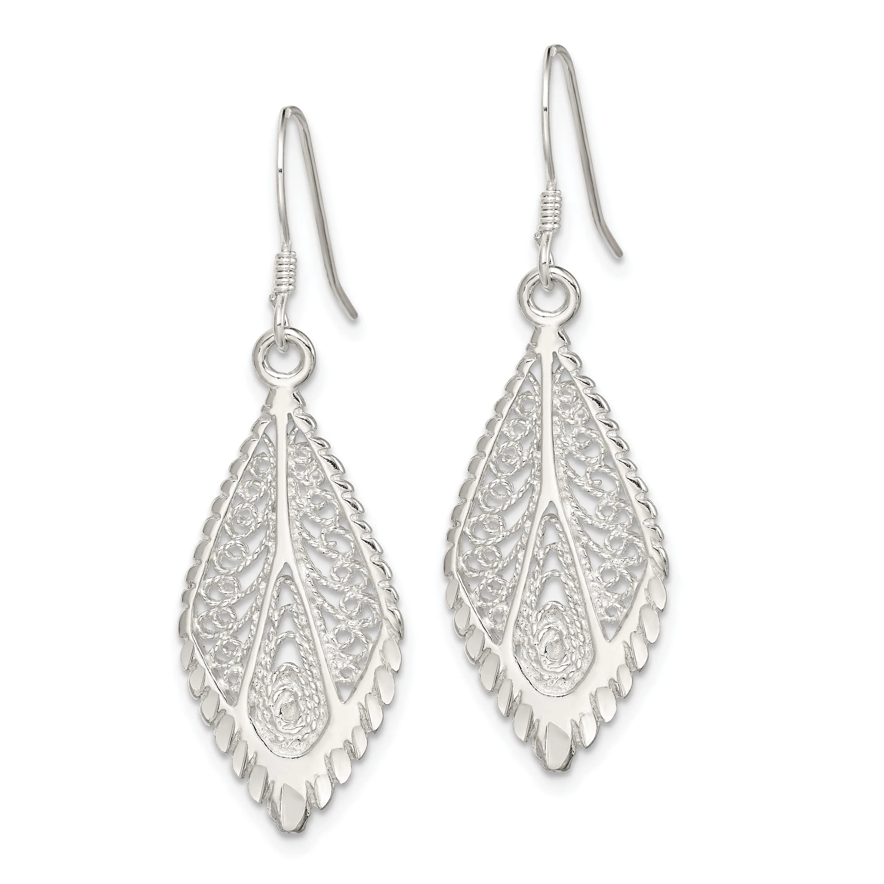 Sterling Silver Filigree Hook Dangle Earrings