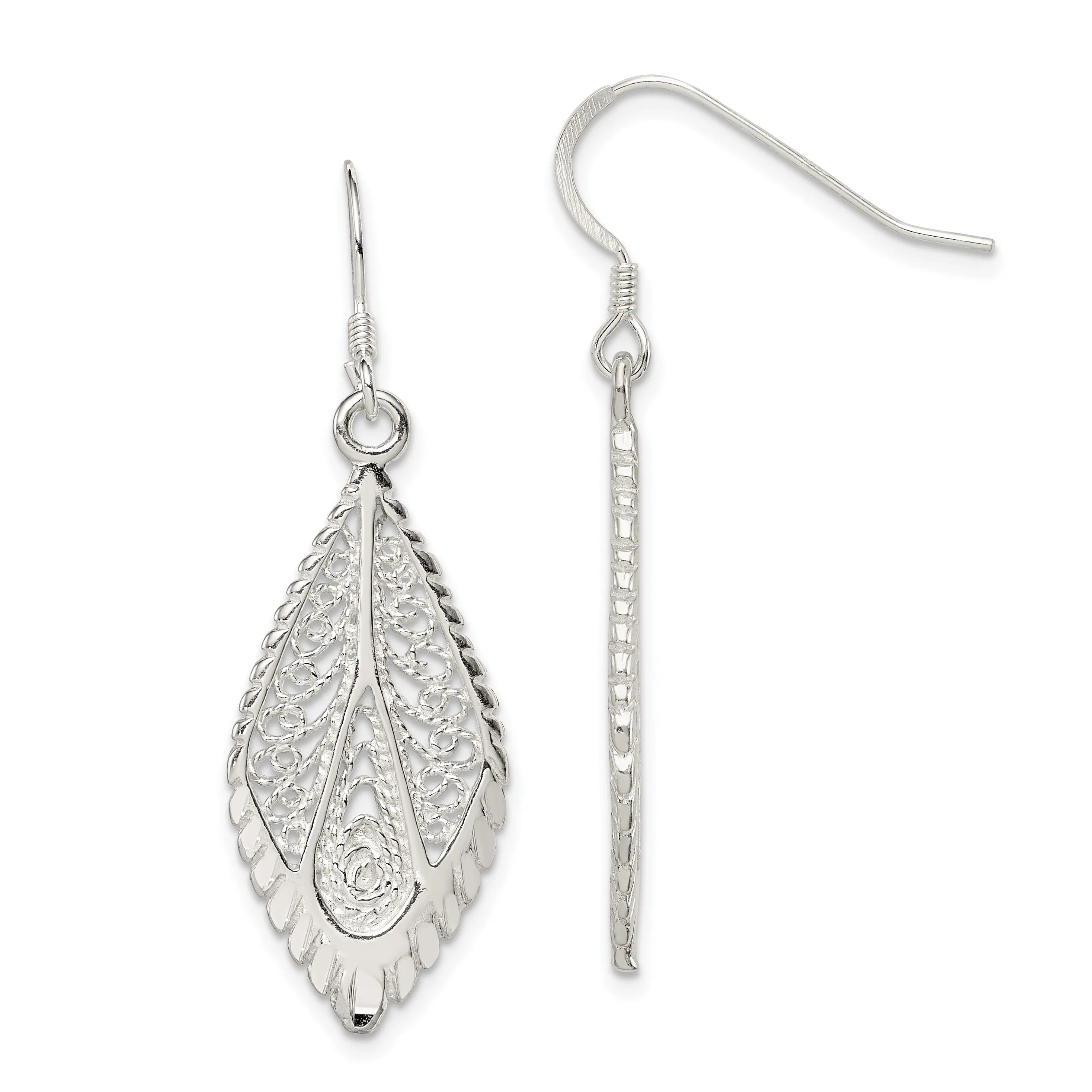 Sterling Silver Filigree Hook Dangle Earrings