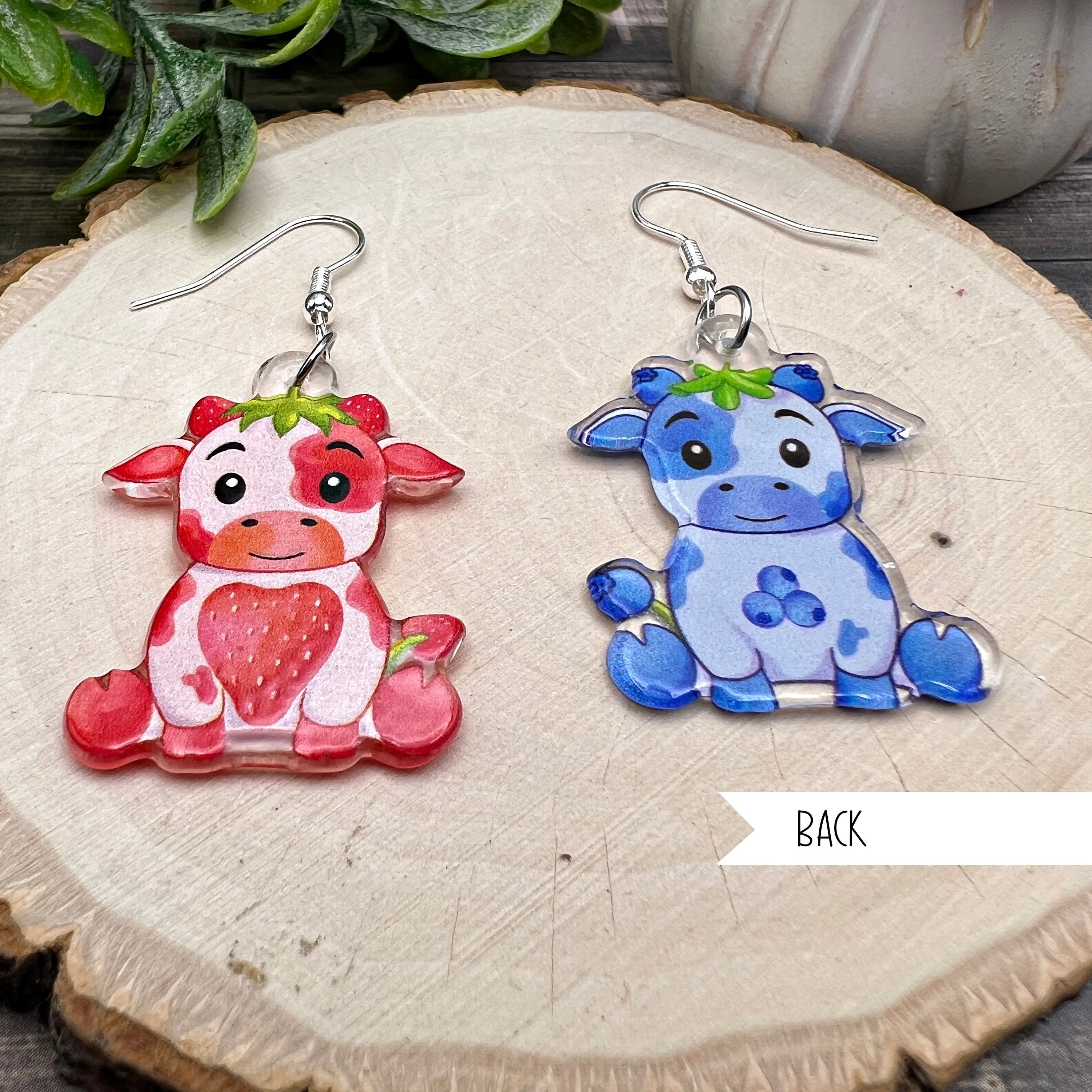 Strawberry Blueberry Milk Cow Earrings