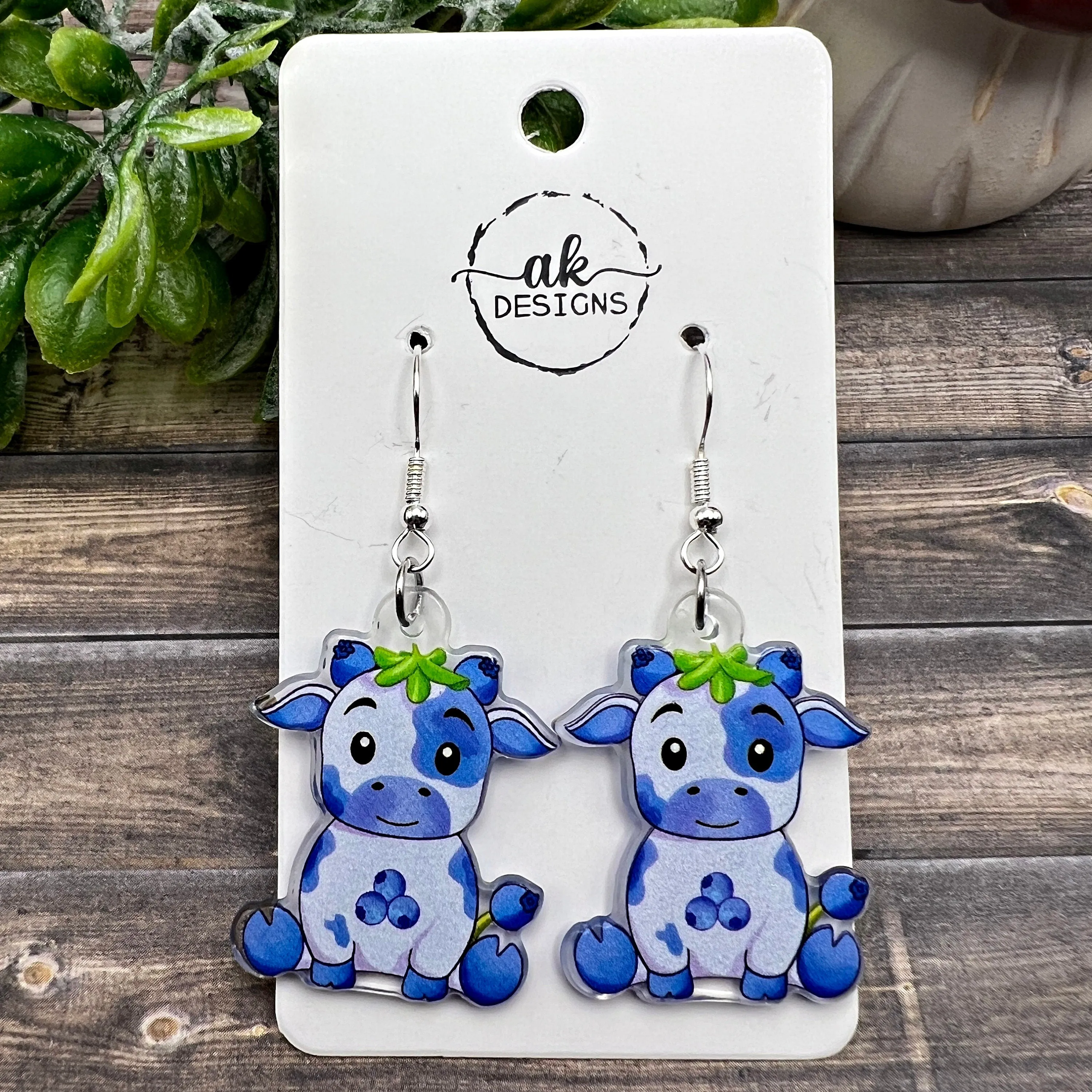 Strawberry Blueberry Milk Cow Earrings