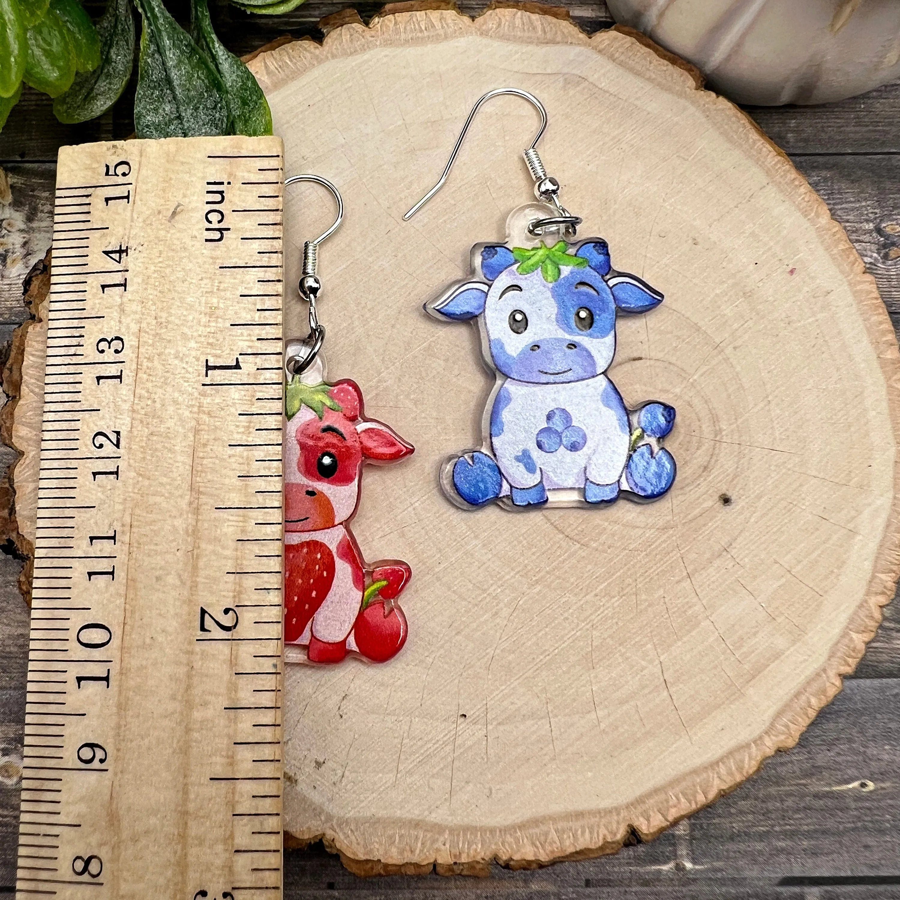 Strawberry Blueberry Milk Cow Earrings