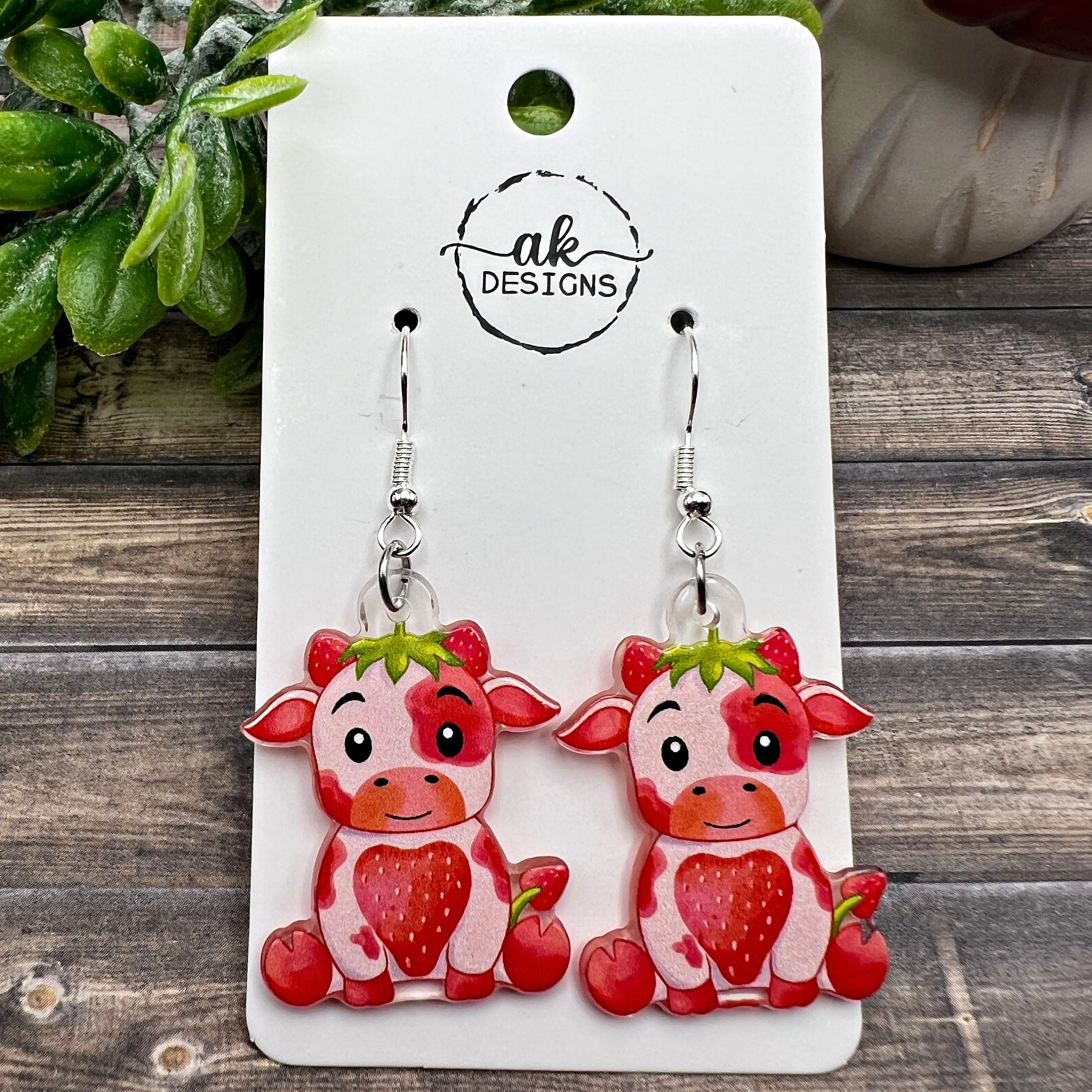 Strawberry Blueberry Milk Cow Earrings