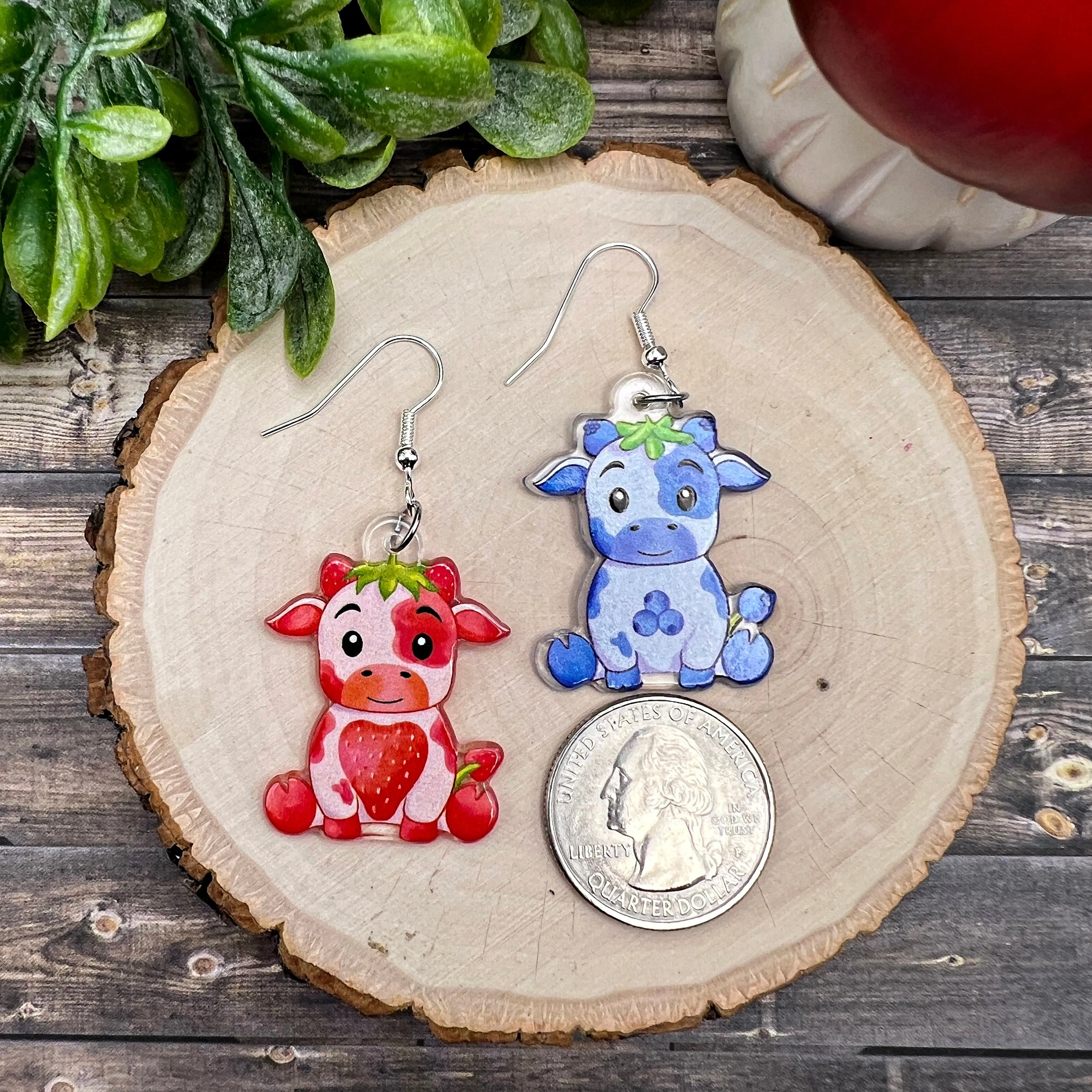 Strawberry Blueberry Milk Cow Earrings