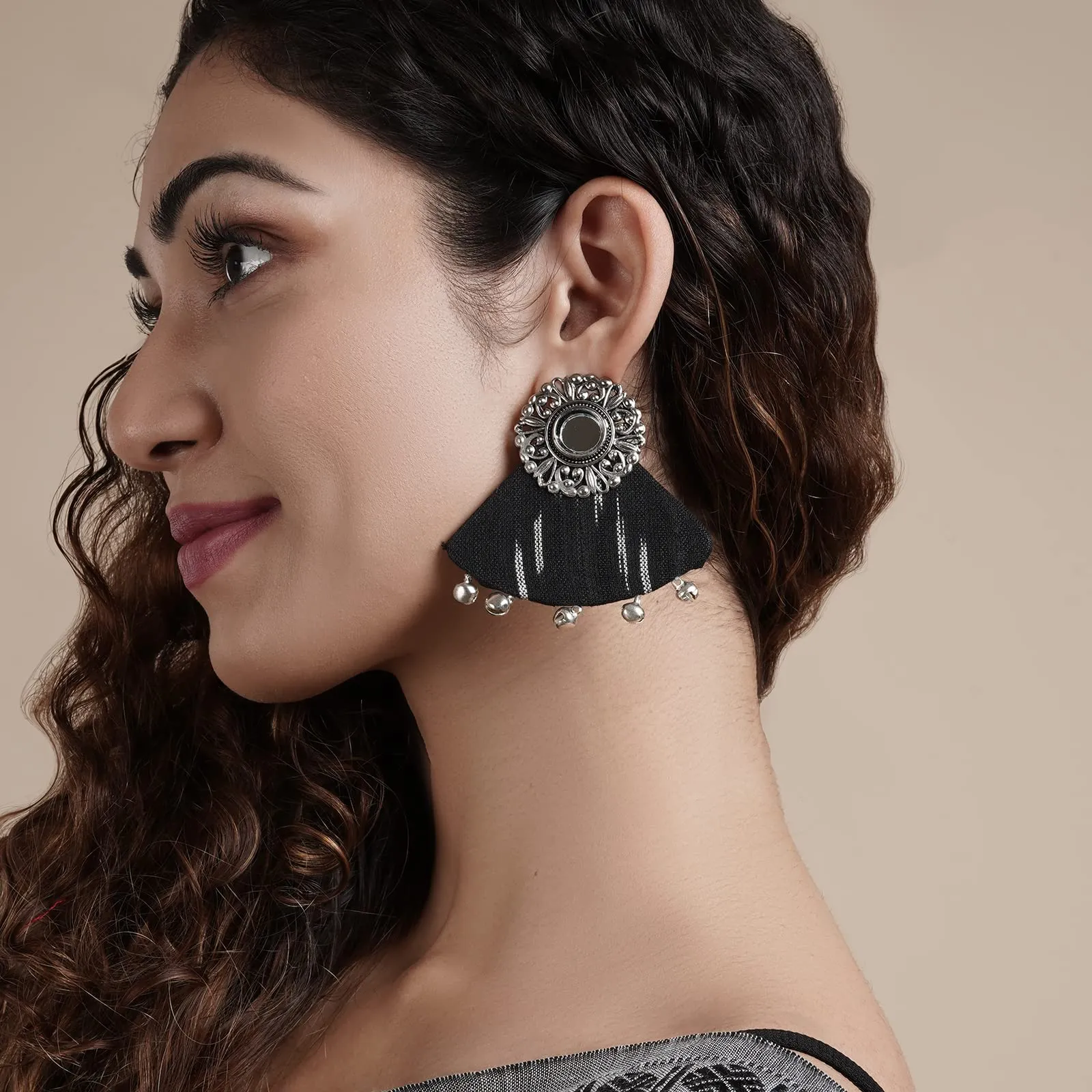 Teejh Aboli Black Ikkat Fabric Earring