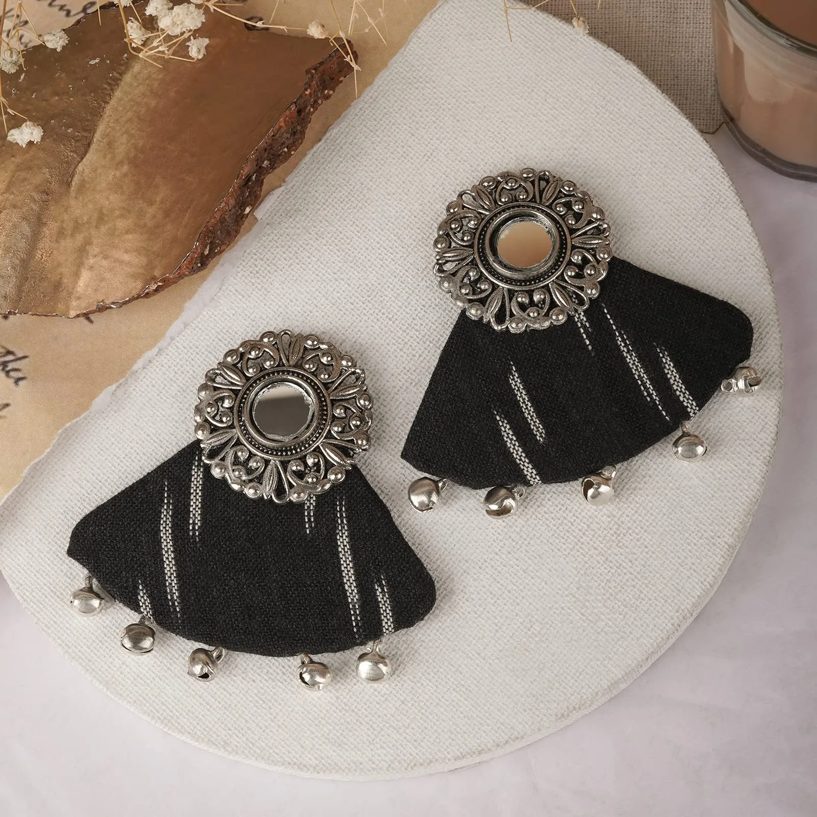 Teejh Aboli Black Ikkat Fabric Earring