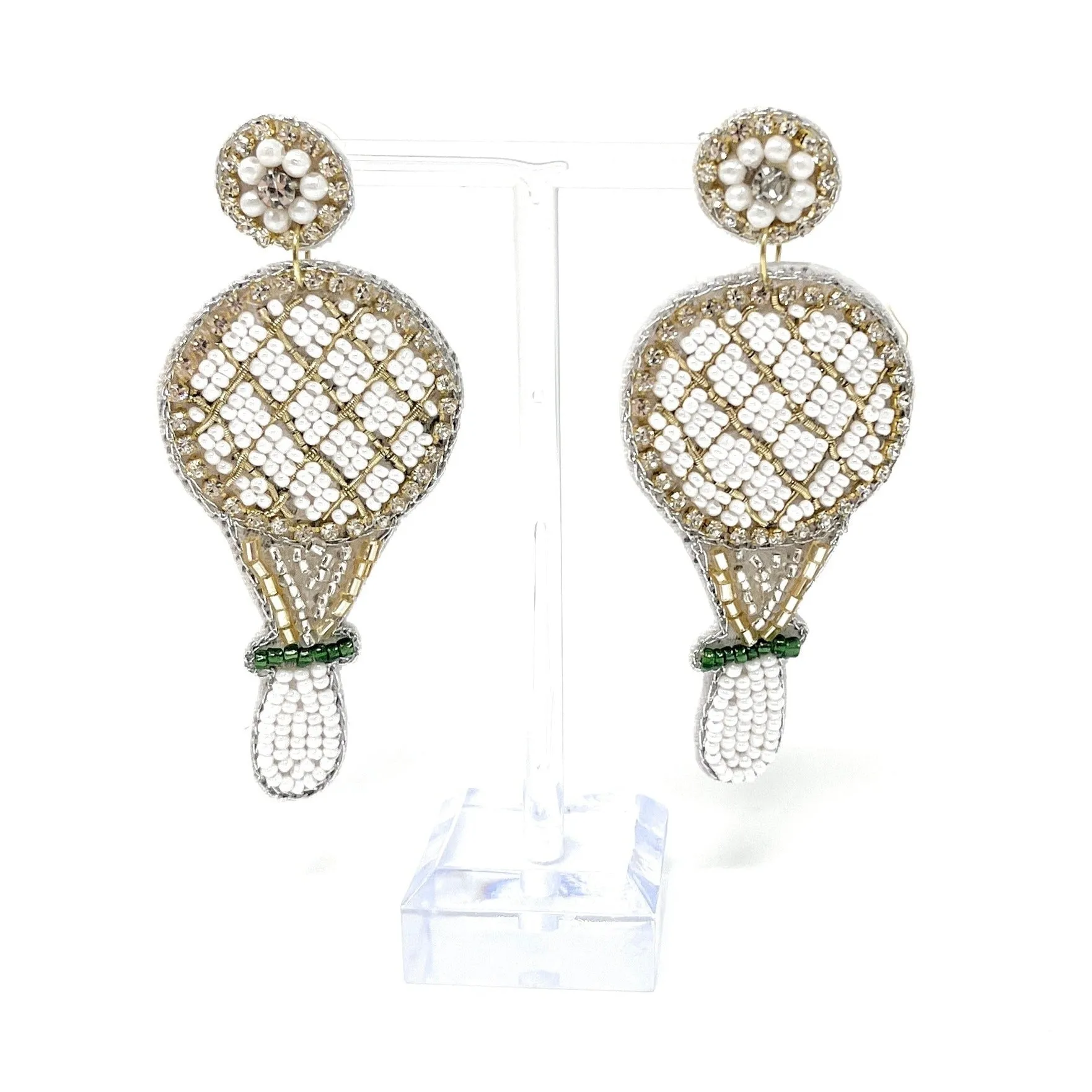 Tennis White Racket Beaded Earrings