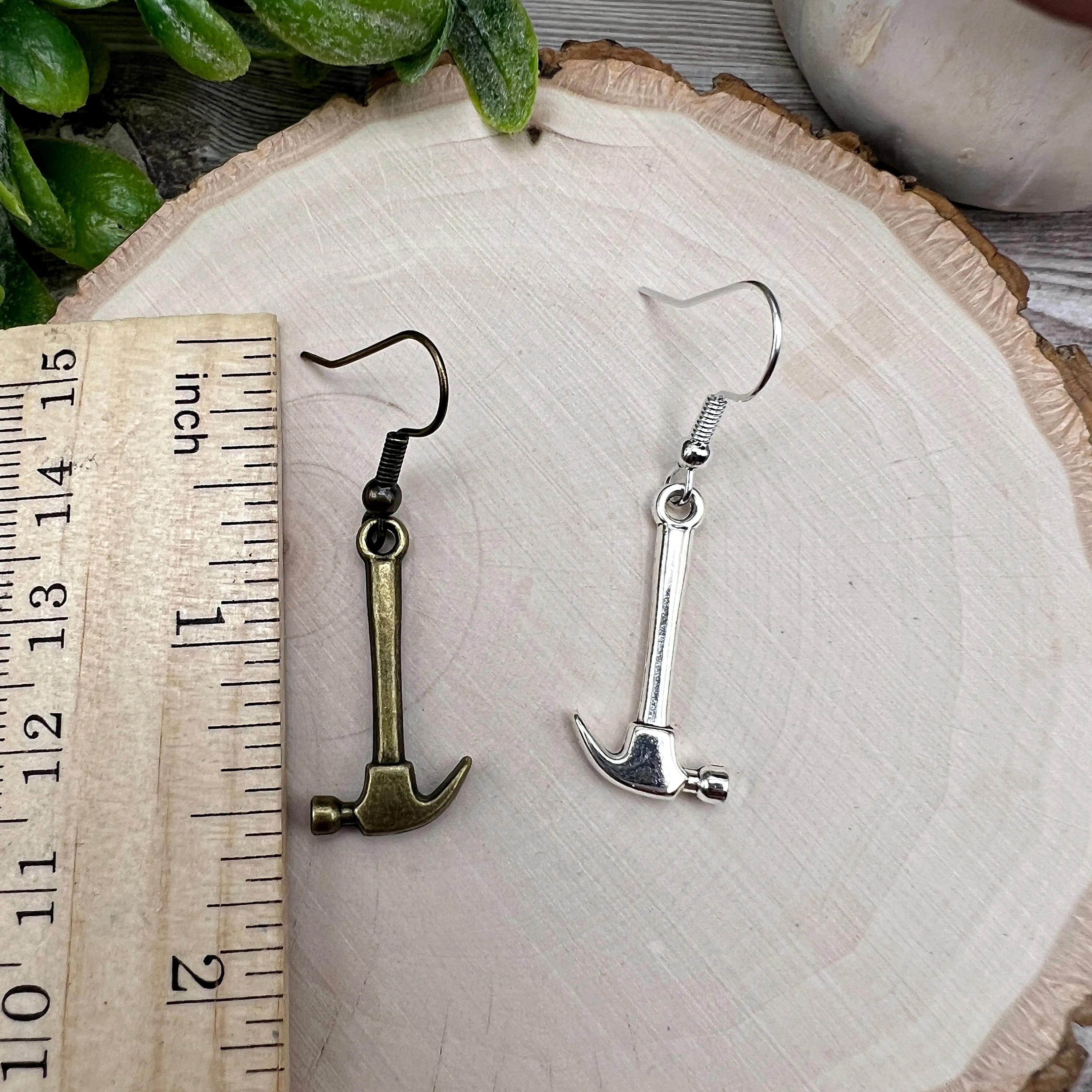 Tiny Hammer  Earrings - Quirky Silvertone or Antique Bronze Hypoallergenic Gift for DIY and Construction Enthusiasts