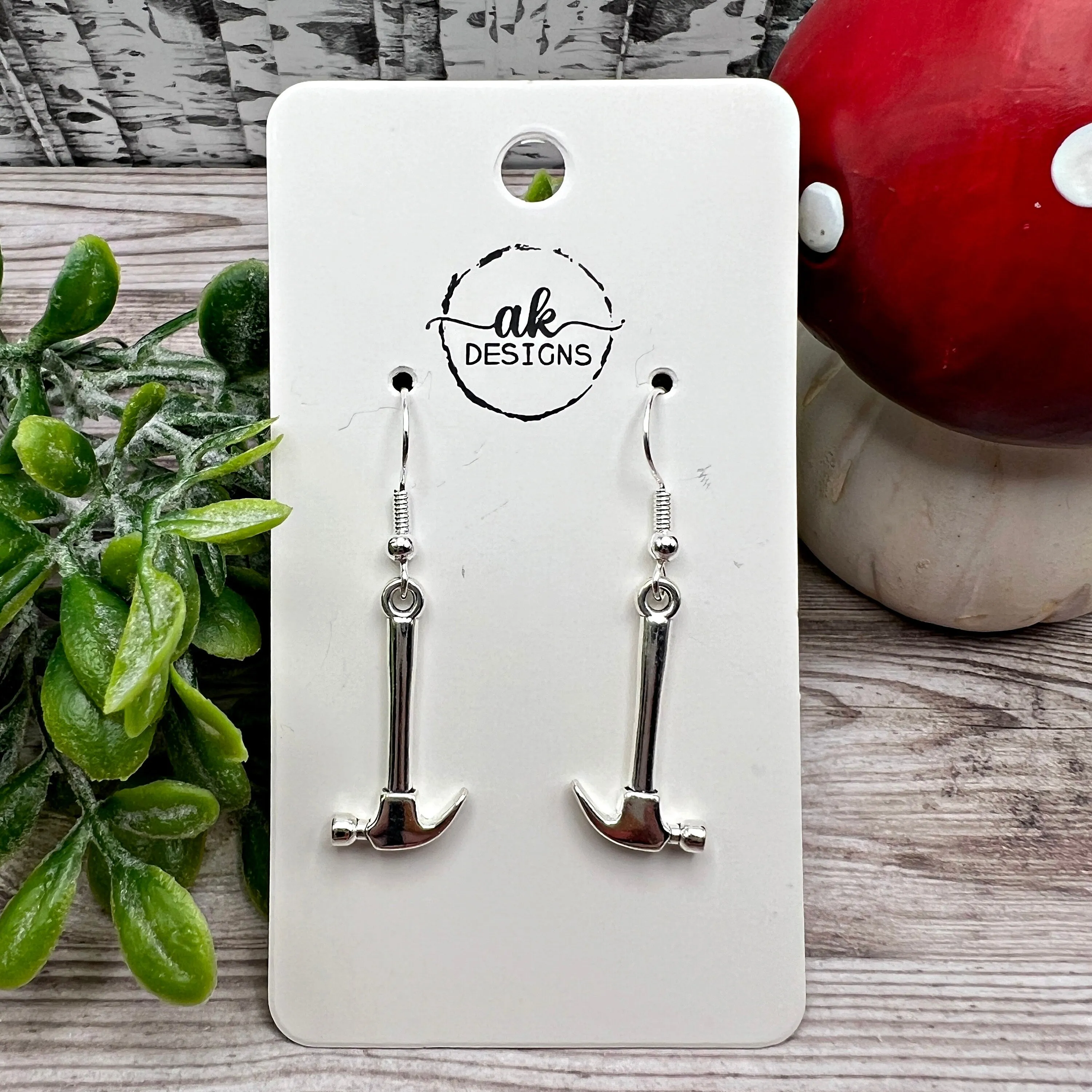 Tiny Hammer  Earrings - Quirky Silvertone or Antique Bronze Hypoallergenic Gift for DIY and Construction Enthusiasts