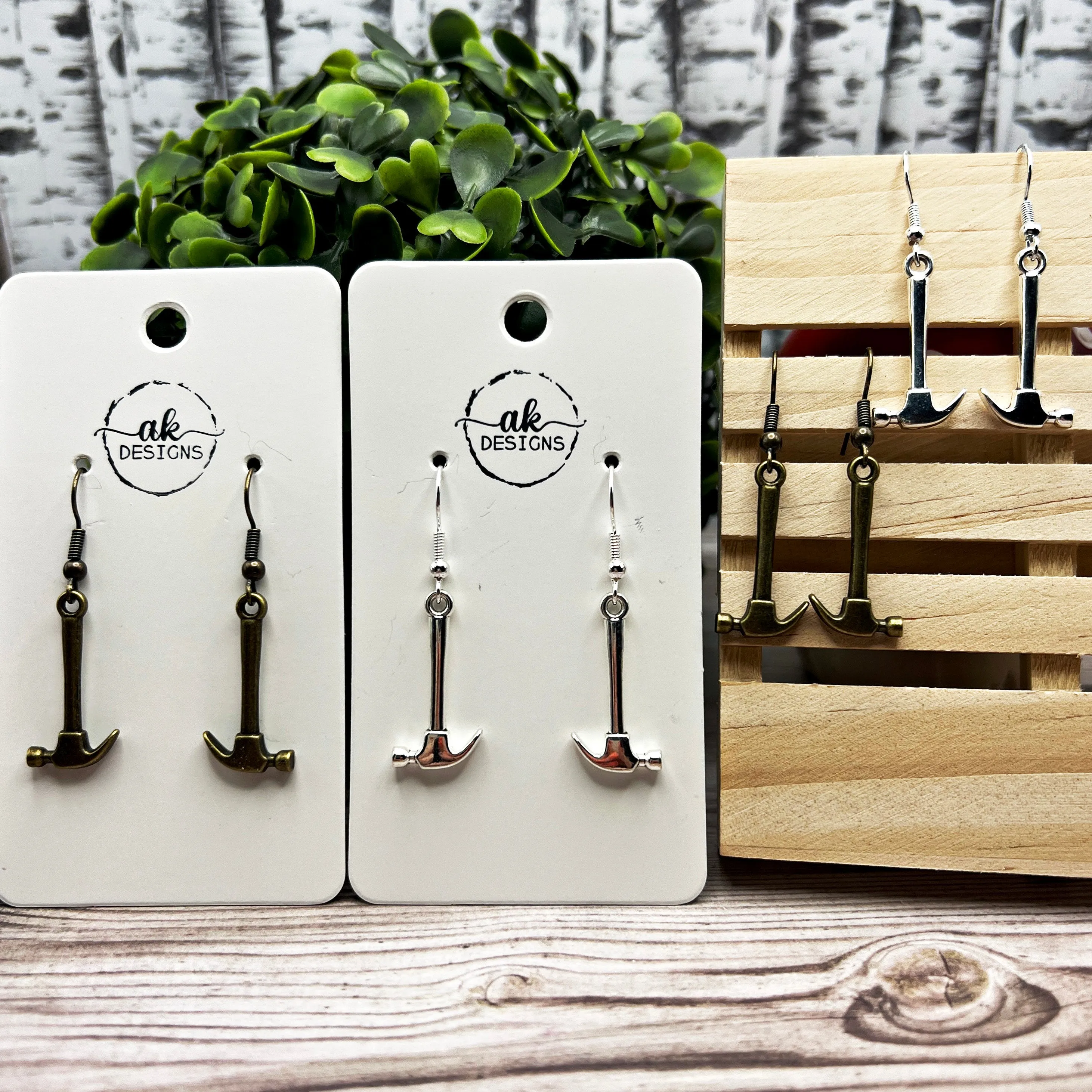 Tiny Hammer  Earrings - Quirky Silvertone or Antique Bronze Hypoallergenic Gift for DIY and Construction Enthusiasts