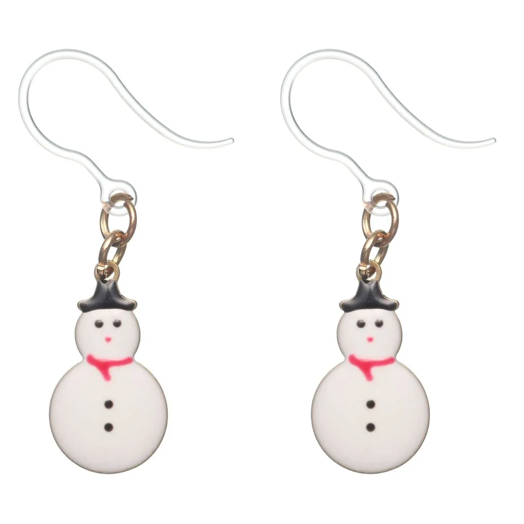 Tiny Snowman Dangles Hypoallergenic Earrings for Sensitive Ears Made with Plastic Posts