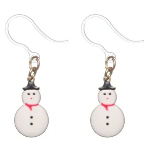 Tiny Snowman Dangles Hypoallergenic Earrings for Sensitive Ears Made with Plastic Posts