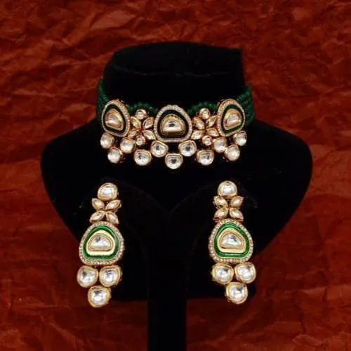 Triangular Meena Ad Kundan Choker And Earring Set