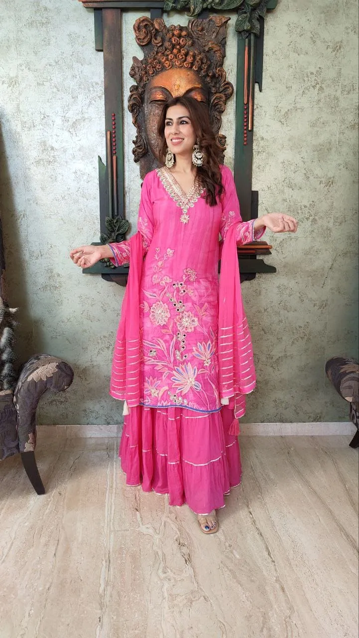 Two Piece Pink Skirt Sharara Set