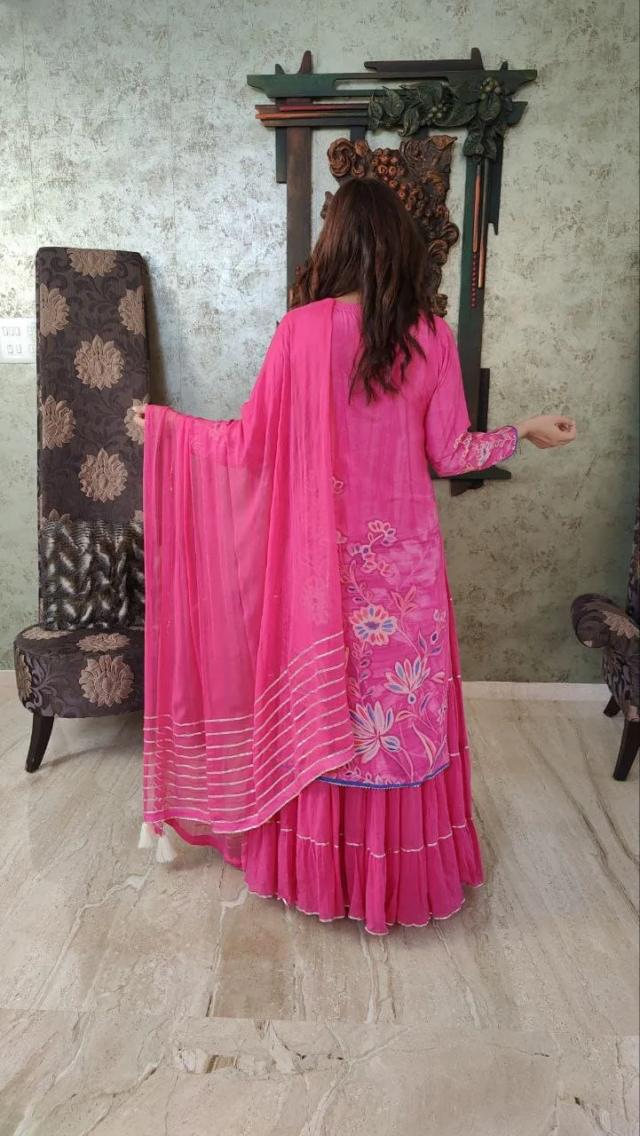 Two Piece Pink Skirt Sharara Set