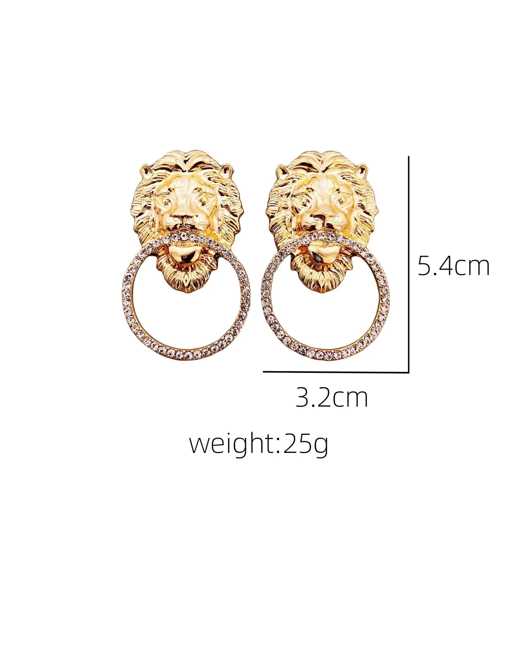 Unique  Stylish Lion Head Round Hoop Stud Earrings with Rhinestones