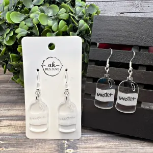 Water Bottle Jug Hydrate or Diedrate Laser Cut Acrylic Silver/Silver-tone  Earrings, Hypoallergenic Gift