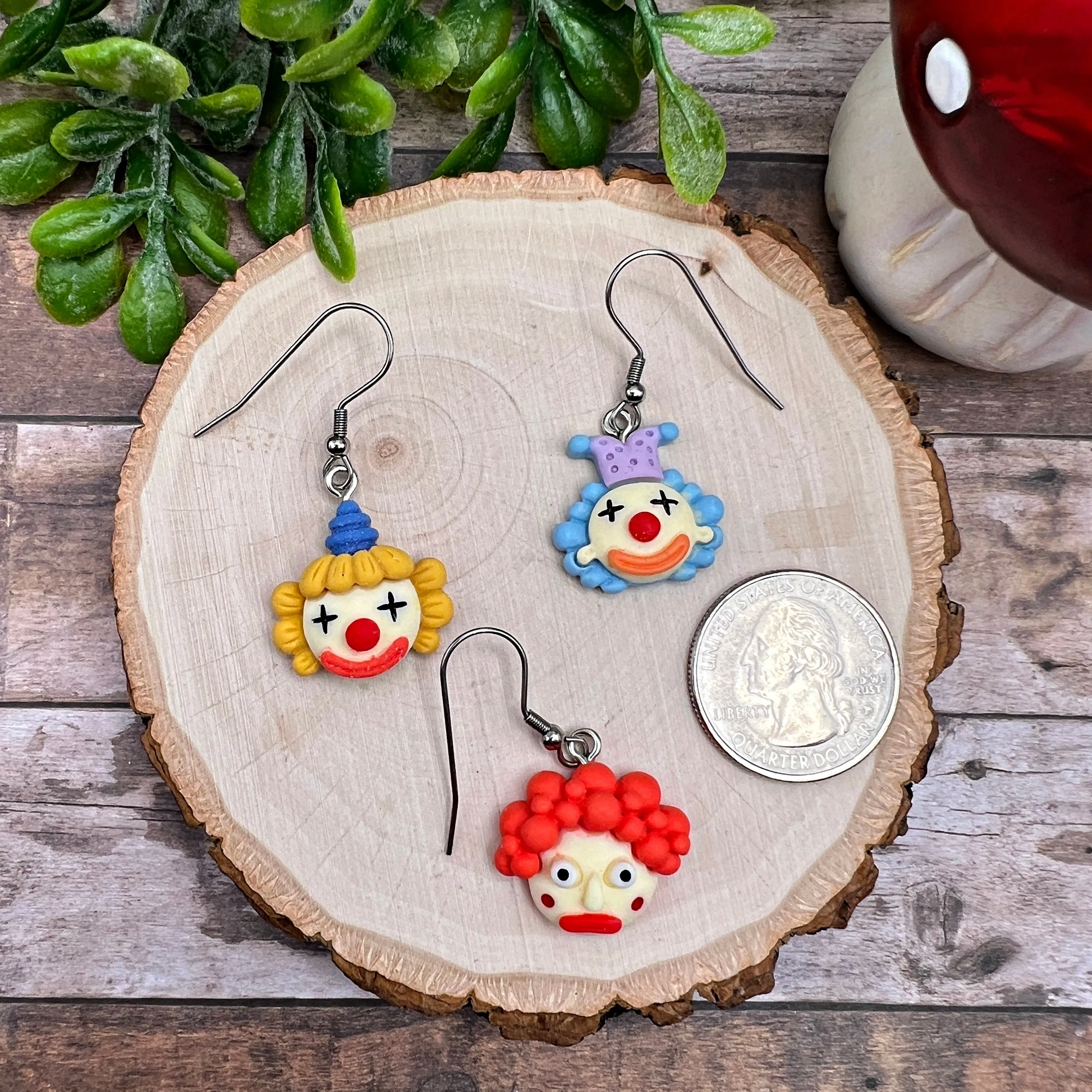 Weird Scary Kawaii Clown Hypoallergenic  Earrings Cute Yet Creepy