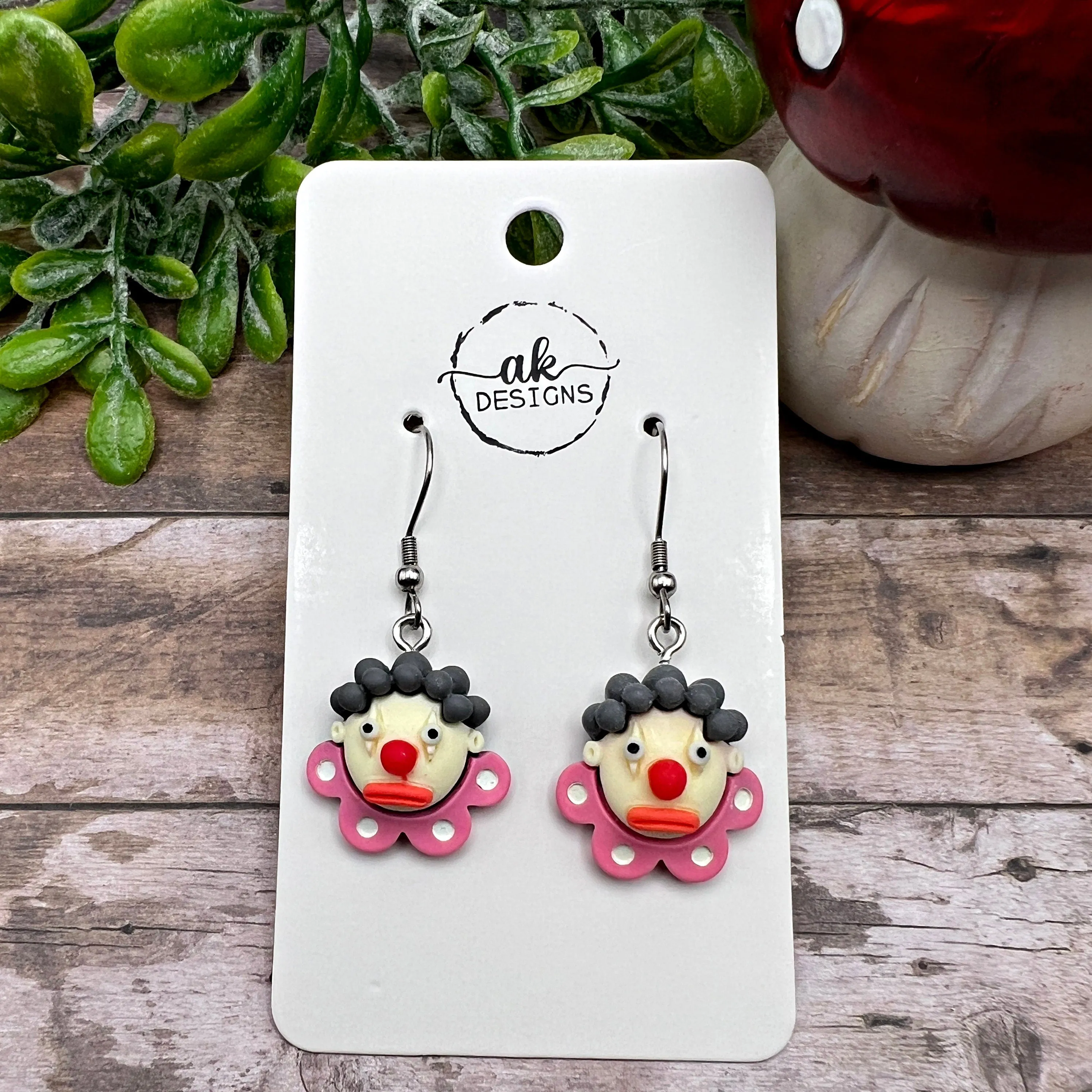 Weird Scary Kawaii Clown Hypoallergenic  Earrings Cute Yet Creepy