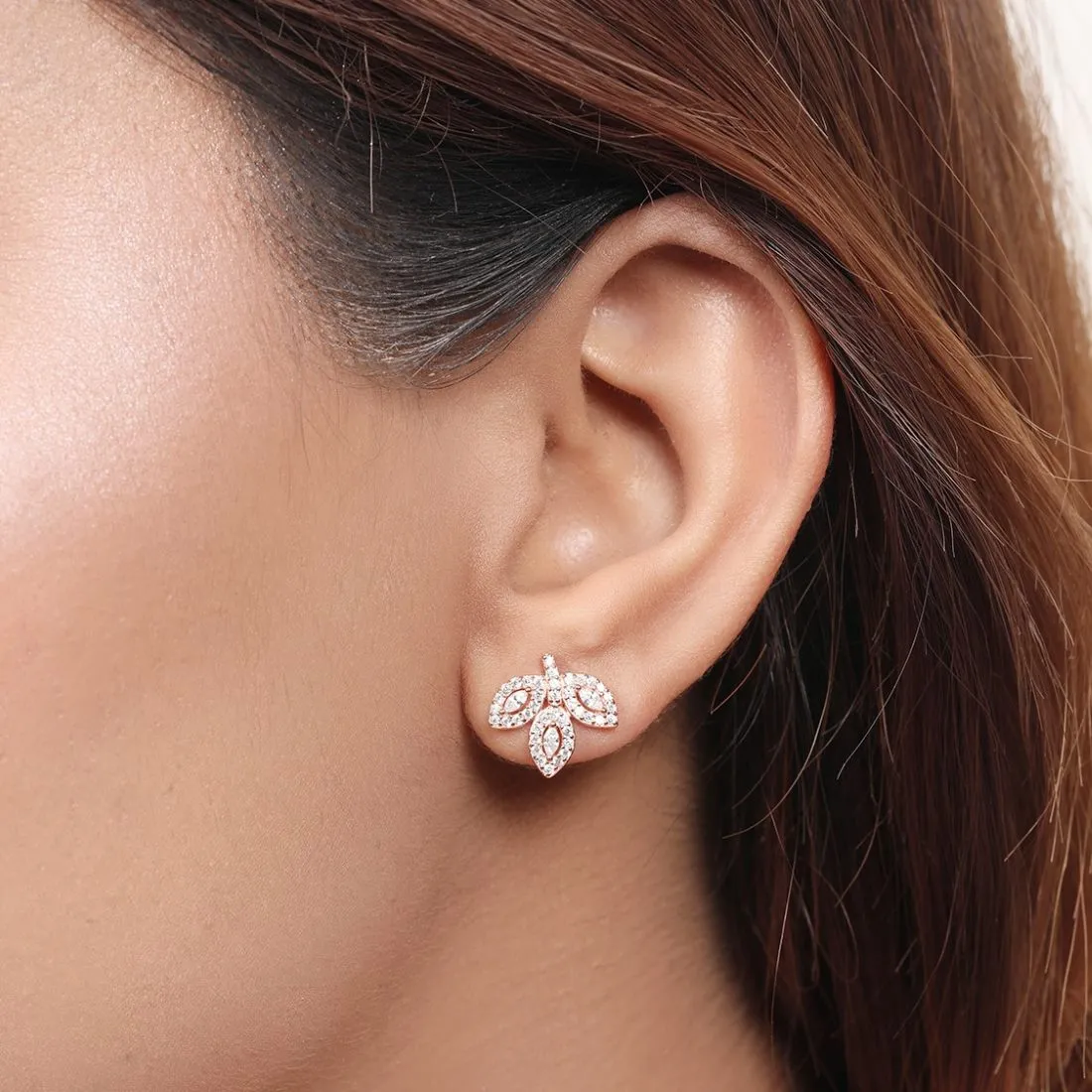 Whimsical Whispers 925 Sterling Silver Rose Gold-Plated Leaf Earrings