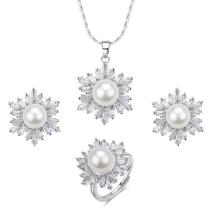 White Snowflake Pendant Freshwater Pearl Jewelry Set