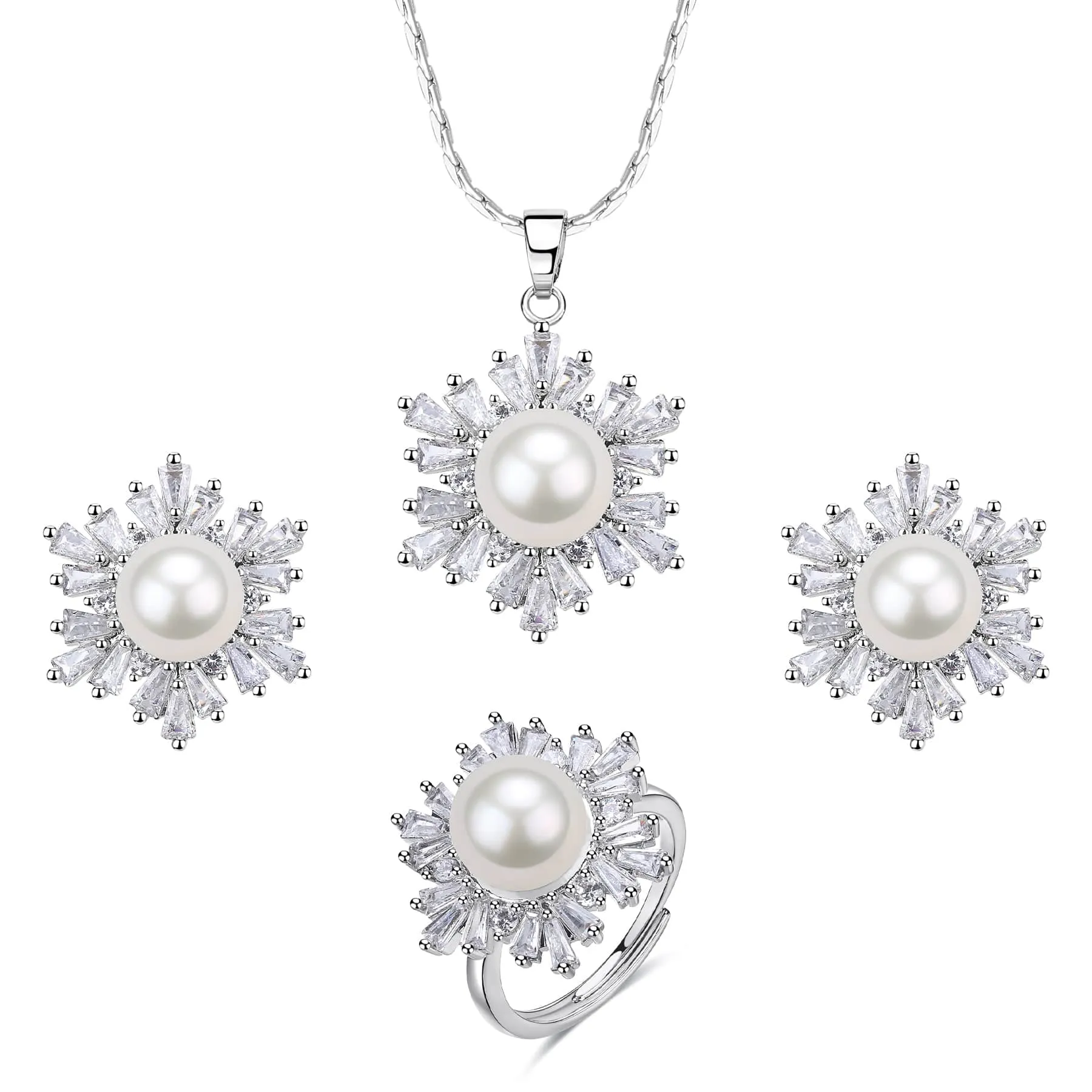 White Snowflake Pendant Freshwater Pearl Jewelry Set