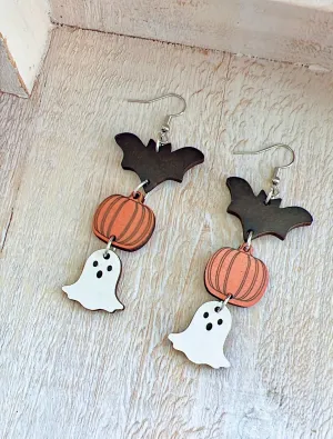 Wooden Halloween Drop Earrings